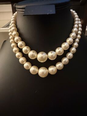 Japan Signed Double Strand of Large Graduated Faux Pearls with Glossy Finish.